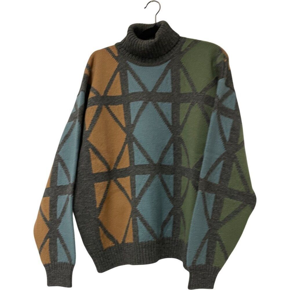 Vintage Markos Alexander Mens Sweater XL Multicolor Pullover Knit Turtleneck 90s